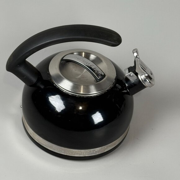 KitchenAid Black Stainless Steel Whistling Tea Kettle With Handle & Spout Cover - Picture 3 of 8
